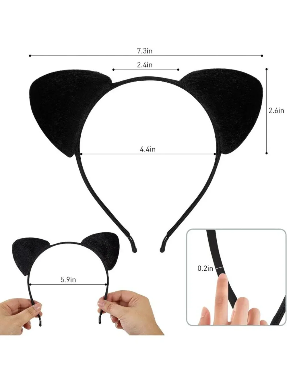 Women black Cat Sequin Handmade Mickey Mouse Headband 2 Pieces